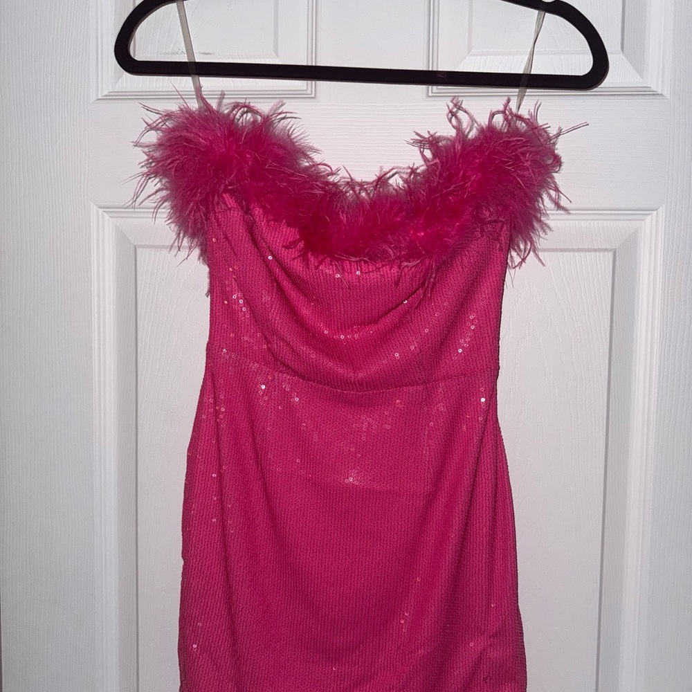 Pink Ruffled Sequin Mini Dress
